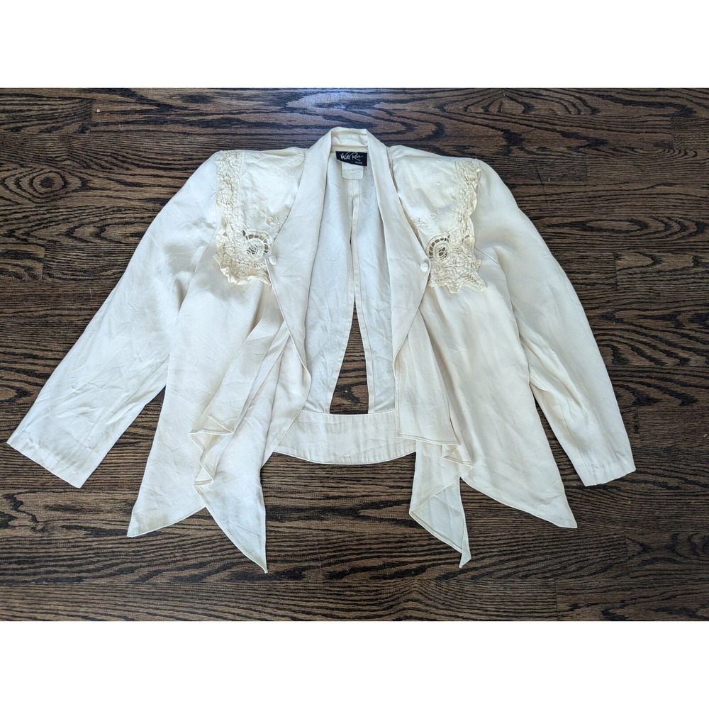 Womens Vintage Wild Rose Cream Open Back Crop Drapey Jacket Size 10 Made In USA